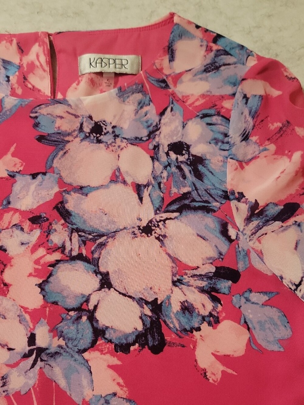 Kasper XL Pink Floral Chiffon Flounce Ruffle Sleeve Blouse Top - Picture 5 of 14